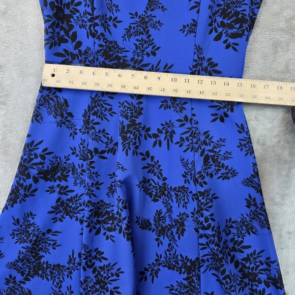Vince Camuto Dress Womens Small Blue Black Sleeveless Floral Fit Flare Stretch - Picture 4 of 10
